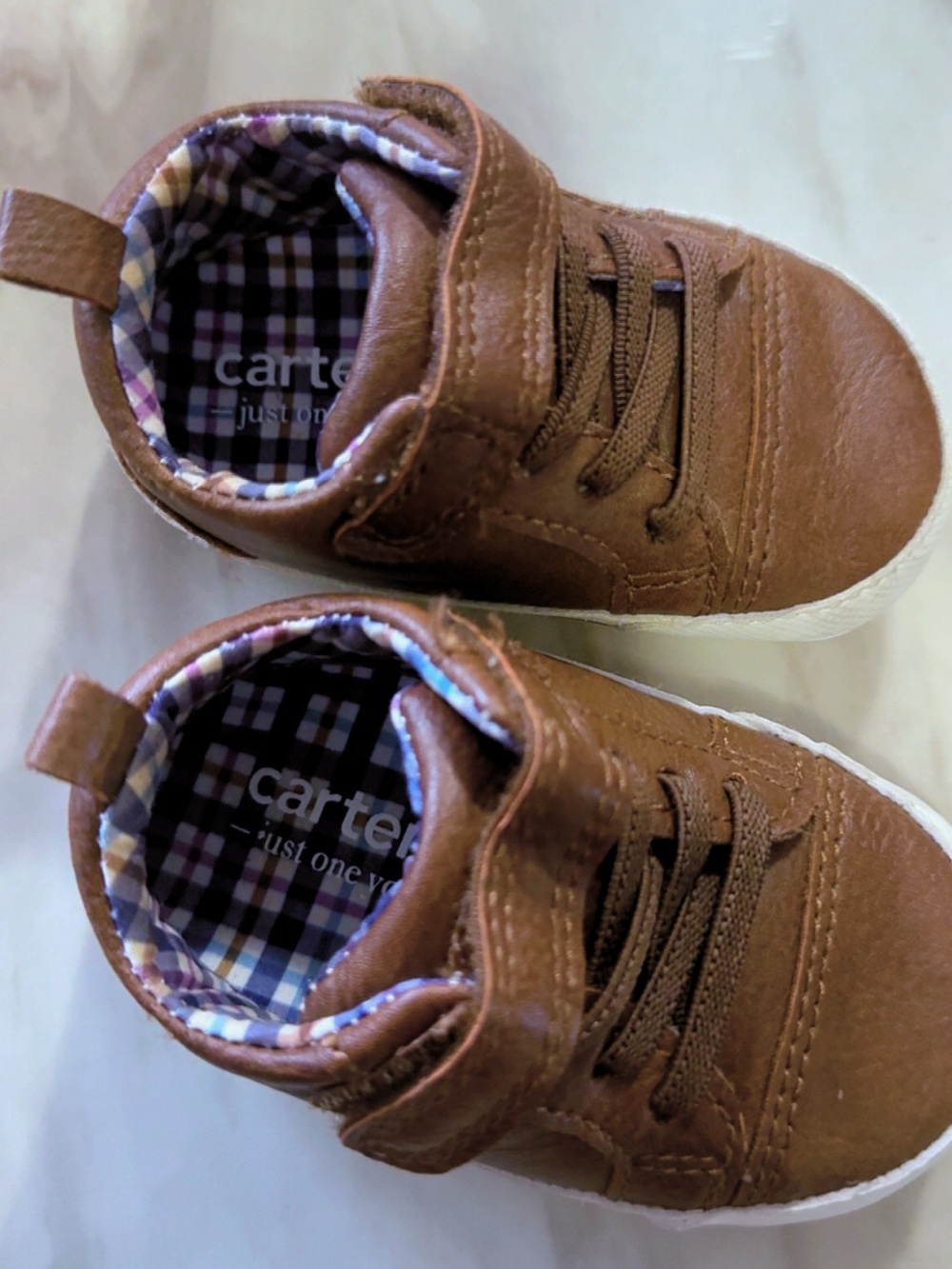 Carter's Brown High-Top Toddler Sneakers with Plaid Lining